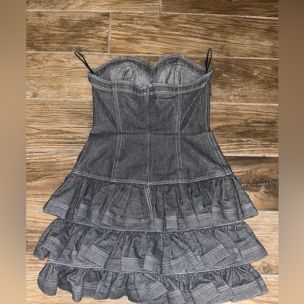 Patrick Kelly vintage Gray Strapless Denim ruffled Dress - Picture 2 of 5